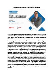 Costos y Presupuestos: Clasificación de Costos